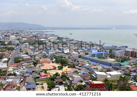 Songkhla cityscape with Songkhla lake background:select focus with shallow depth of field.