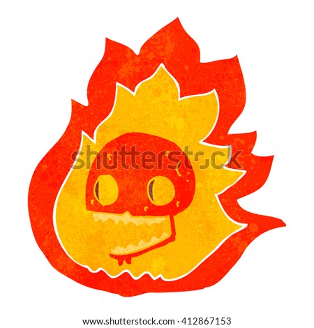 freehand drawn retro cartoon burning skull