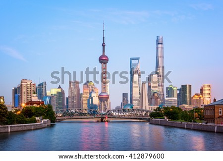 Shanghai Skyline at dusk.