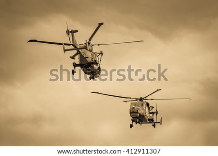 Jets and helicopters during air show