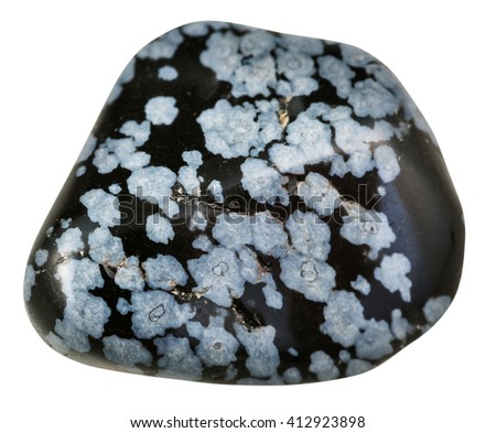macro shooting of natural mineral stone - polished Gray snowflake obsidian gemstone isolated on white background