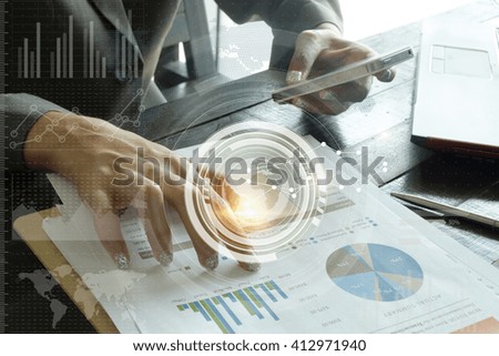 business woman with taplet connection technology interface Worldwide Generic design,business concept, online concept , business idea