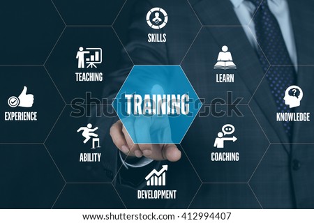TRAINING TECHNOLOGY COMMUNICATION TOUCHSCREEN FUTURISTIC CONCEPT Royalty-Free Stock Photo #412994407