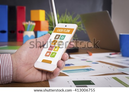 Man showing smartphone Cash Flow on screen