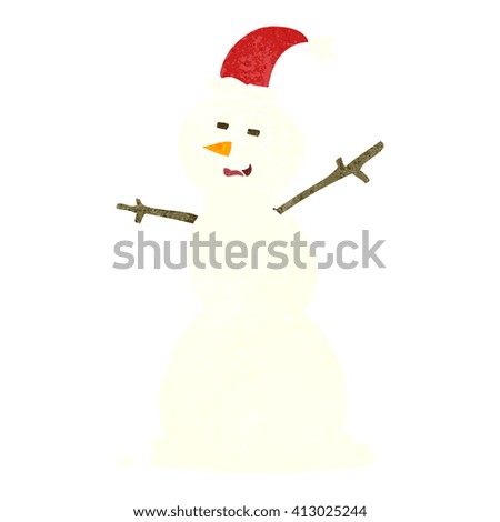 freehand retro cartoon unhappy snowman