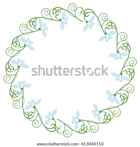 Round frame with flowers. Elegant color frame with snowdrops for wedding invitations and birthday cards. Raster clip art.