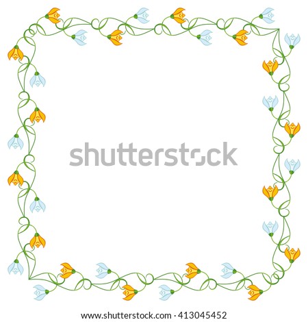 Elegant color frame with snowdrops for wedding invitations and birthday cards. Raster clip art.