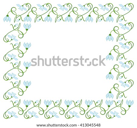 Elegant color frame with snowdrops for wedding invitations and birthday cards. Raster clip art.