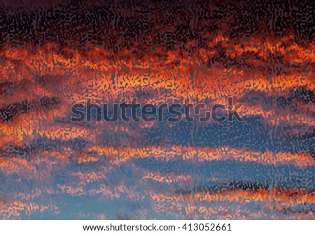 Abstract mosaic sunset sky.Mosaic background. Abstract nature backdrop. Oil painting simulation with mosaic elements.