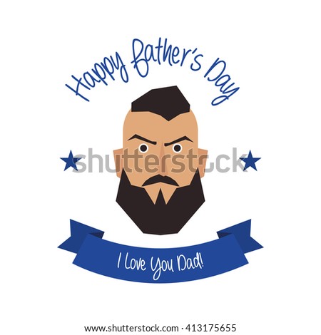 Isolated geometric dad face on a white background with a ribbon and text