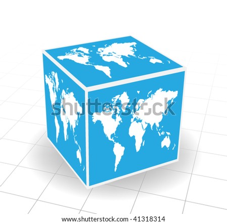 Cube with world map