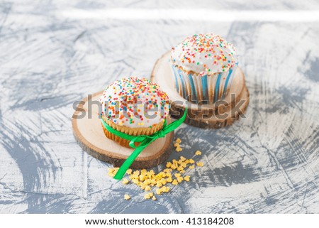 Easter cakes on a table, selective focus