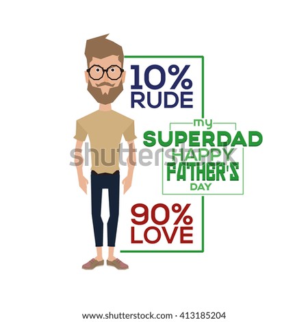 Isolated dad with trendy clothes and text on a white background