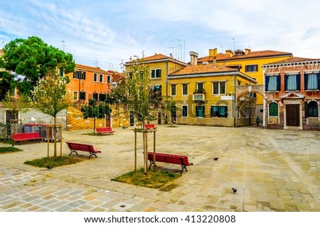 view of a small square situated in a less visited part of italian city venice