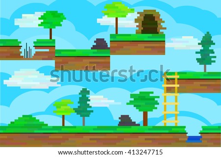 Seamless editable horizontal background from pixel blocks for platform game