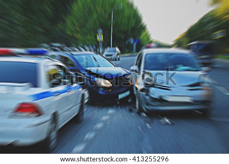 Traffic accident involving two vehicles on the road. Royalty-Free Stock Photo #413255296