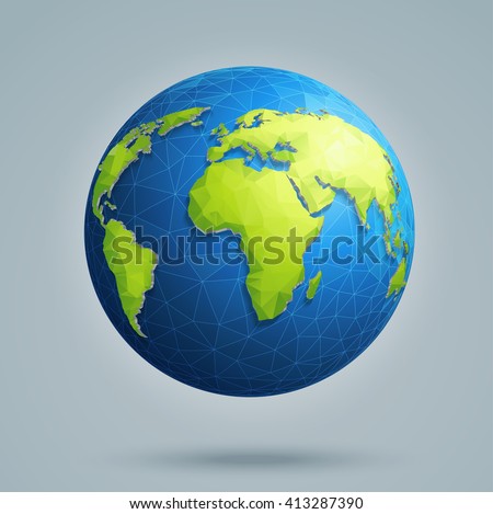 Earth, world map. Polygonal 3D globe with global connections.