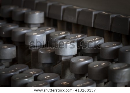 old vintage typewriter macro close up, details, keys, typebars