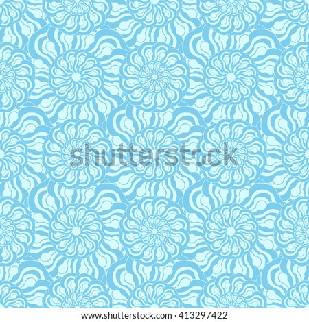 Seamless creative hand-drawn pattern of stylized flowers in pale cyan and light turquoise colors. Vector illustration.