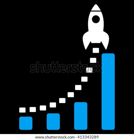 Rocket Business Start vector icon. Style is bicolor flat icon symbol, blue and white colors, black background.