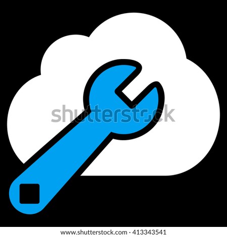 Cloud Options vector icon. Style is bicolor flat icon symbol, blue and white colors, black background.