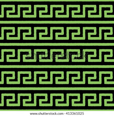 Greek seamless pattern, background or ornament. Green flash and black color. Ancient style, waves