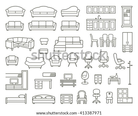 Icons of various kinds of furniture for home and office