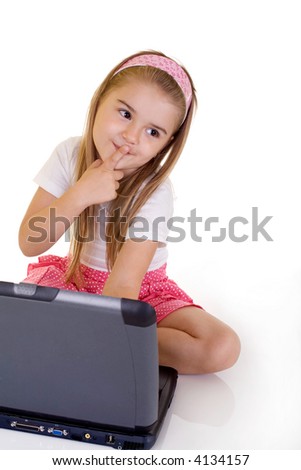 schoolgirl thinking how to solve computer problem
