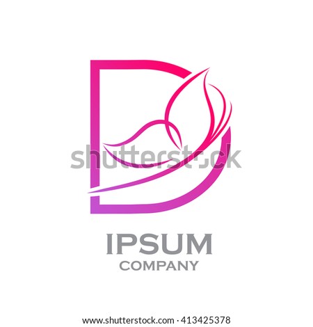 Abstract letter D logotype Pink colour with Butterfly Linear style logo, Beauty and Cosmetic sign for your Corporate identity