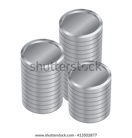 Vector stock of stacks of shiny silvery silver coins
