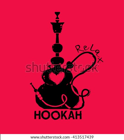 Hookah. Stylish purple illustration of hookah with smoking pipe.