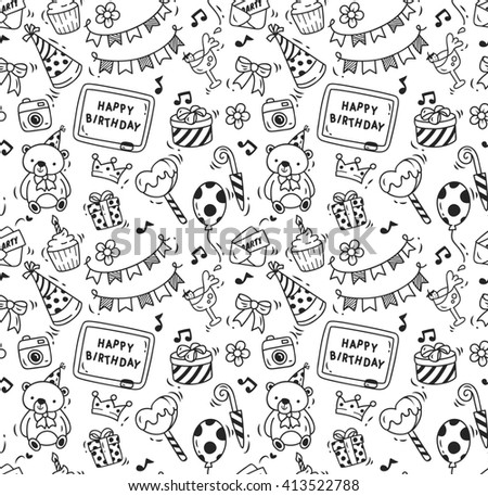 Birthday party doodle seamless background