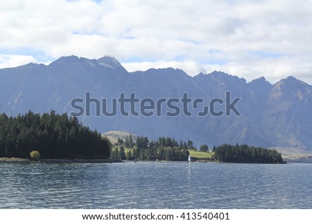 View of landscape of South Island, New Zealand.