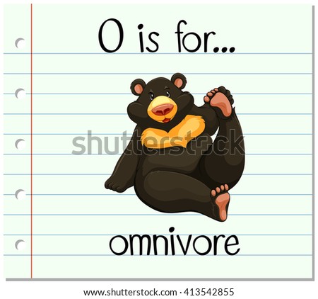 Flashcard letter O is for omnivore illustration