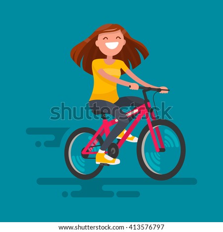 Happy girl riding a bicycle. Vector illustration
