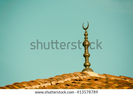 Islamic Religion Crescent Moon Sign On Mosque