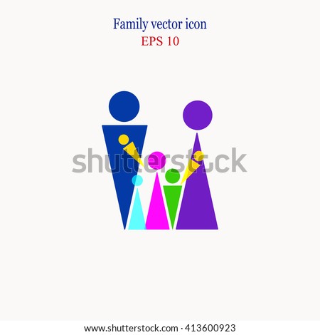 Happy family icons collection multicolored in simple figures. Family icons vector illustration. Happy family icon in the form of triangles. 