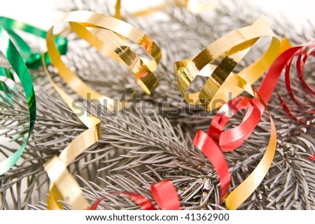 silver branch and ribbons as christmas decoration