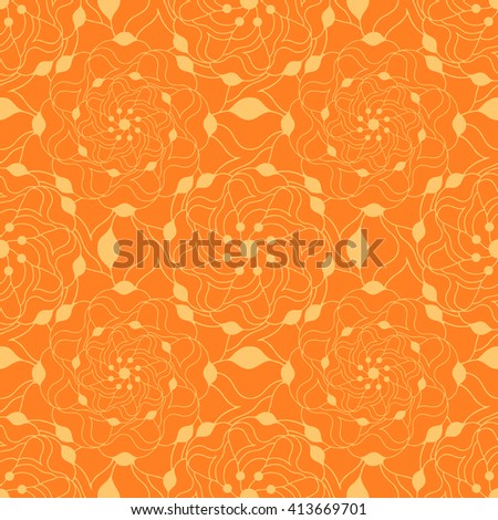 Seamless creative hand-drawn pattern of stylized flowers in yellow and orange colors. Vector illustration.