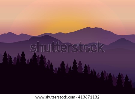Colorful mountain background, sunrise time. Vector illustration eps 10.