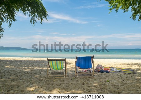 Beach bed sunbathe on sea beach at Pataya, Thailand. Royalty-Free Stock Photo #413711008