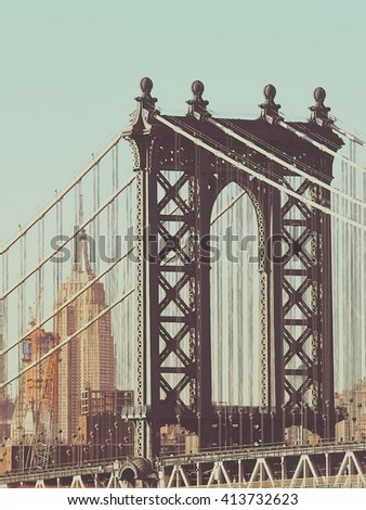 Brooklyn Bridge in vintage style, New York City