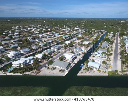 Aerial stock photo of homes in the Florida Keys