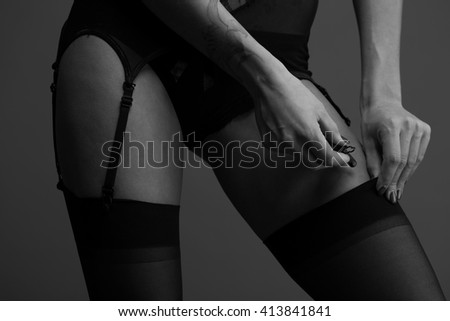 Woman and black stockings, toning and sepia