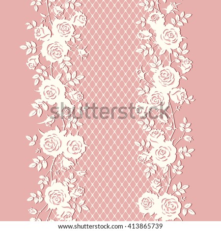 Seamless floral pattern. Lace texture with roses and leaves. Vector pink background.