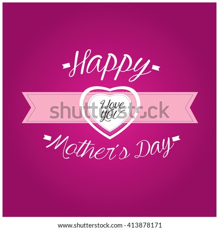 Isolated text with a heart and a ribbon on a pink background for mother's day celebrations
