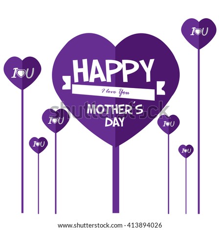 Group of flowers with heart shape and text on a white background for mother's day celebrations