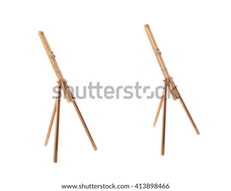 Set of Wooden empty easel for painting over isolated white background