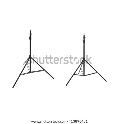 Set of Studio flash black stand over isolated white background