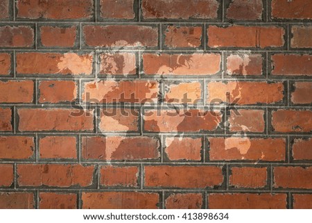 Red Brick wall texture surface natural color use for background with world map